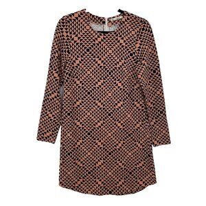 Grifflin Paris Women's Geometric Retro Shift Long Sleeve Dress Size S Blue Peach